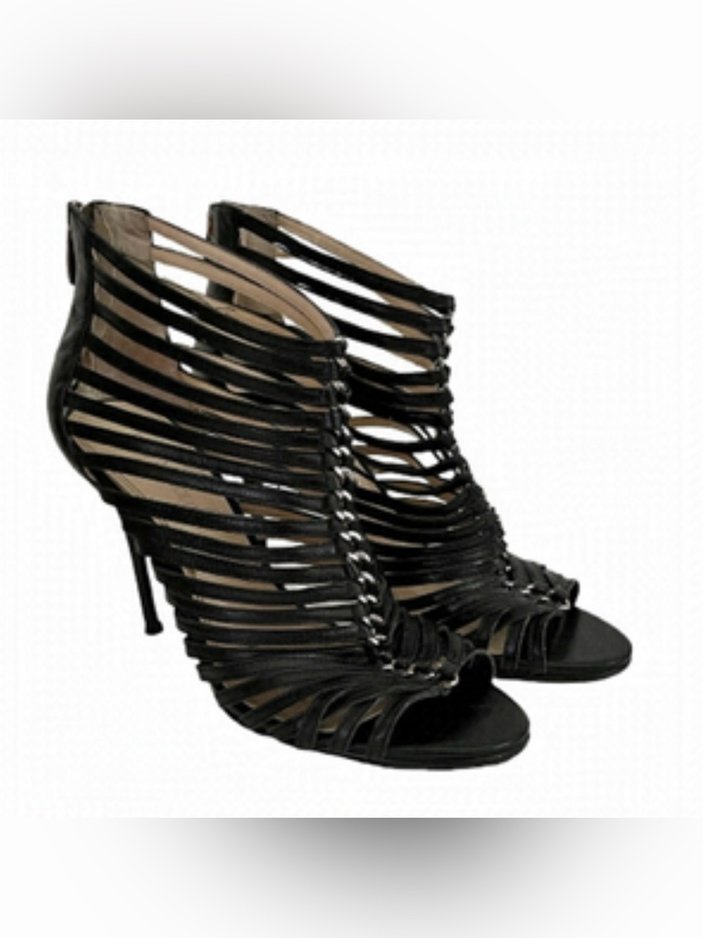 Enzo Angiolini Black Strappy Cage Heeled Sandals